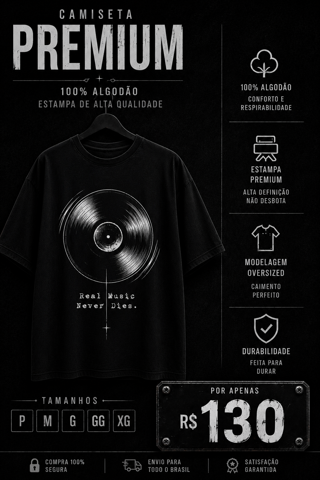 Camiseta Real Music Never Dies da GS Store