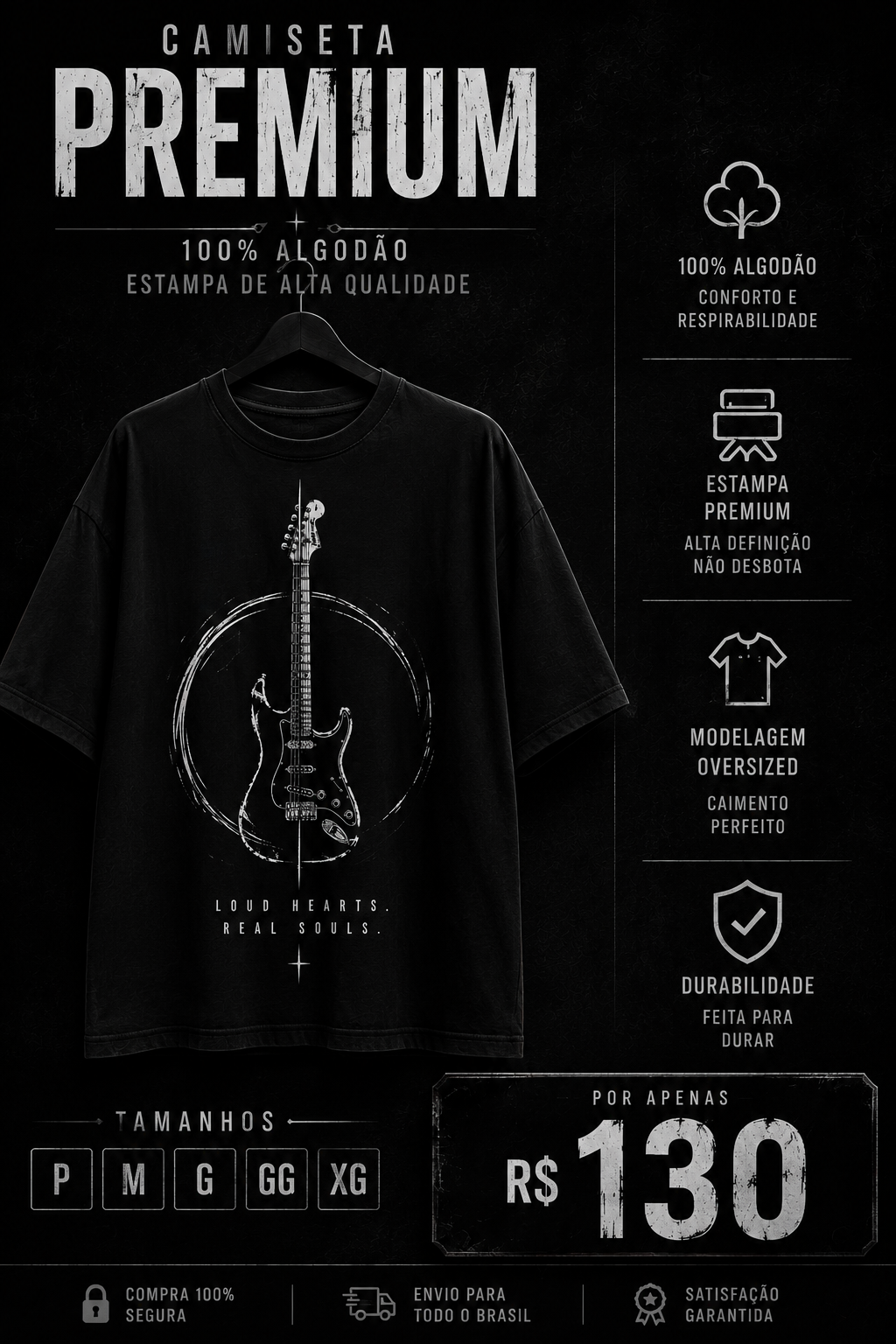 Camiseta Loud Hearts, Real Souls da GS Store